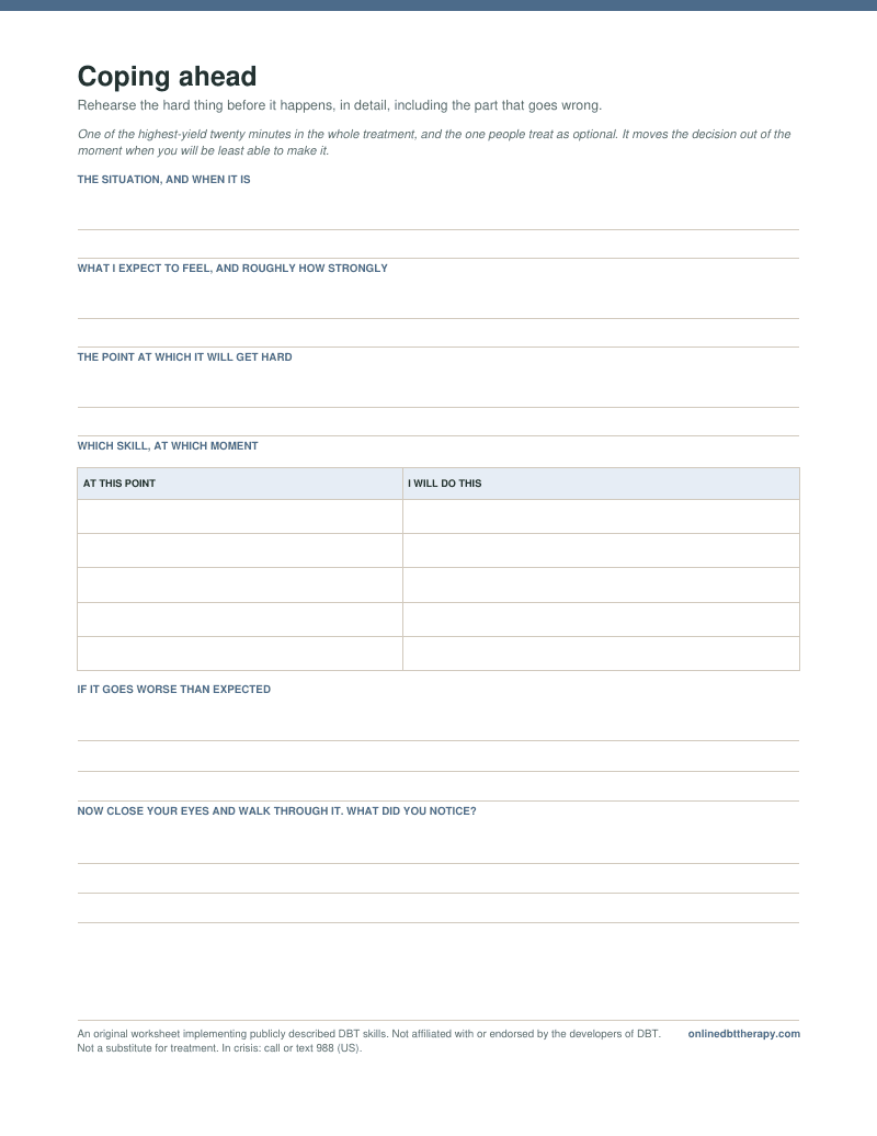 First page of the Coping ahead worksheet